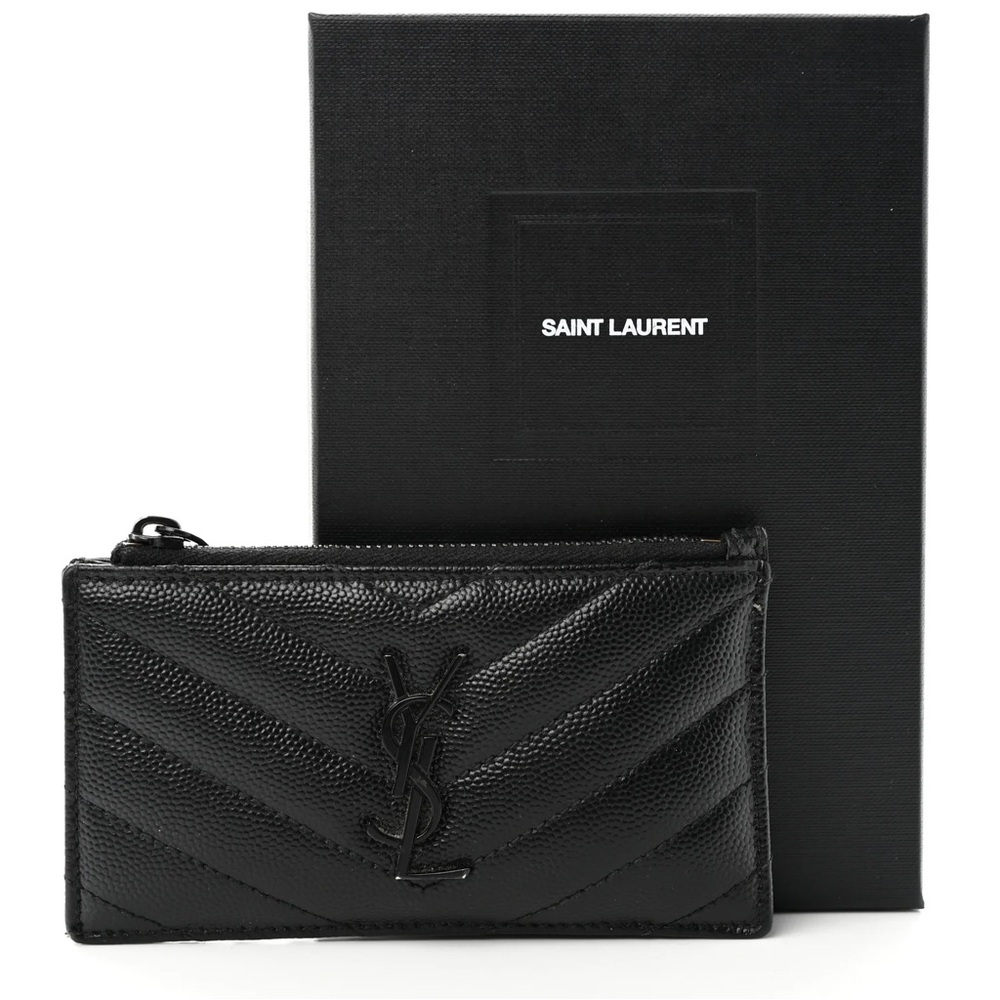 Saint Laurent Black Quilted Leather Card Case with YSL Logo